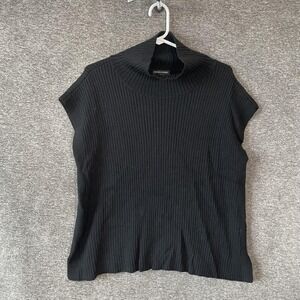Eileen Fisher Sweater Womens Medium‎ Black 100% Merino Wool Mock Neck Sleeveless